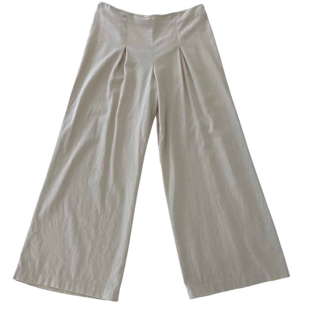 Sigid Olsen wide trousers pants beige tan linen blend neutral tone large legs 12